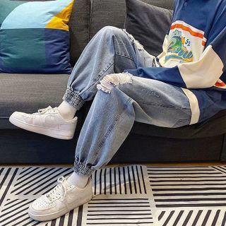 Distressed Straight-leg Jogger Jeans