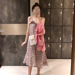Spaghetti Strap Floral A-line Midi Dress