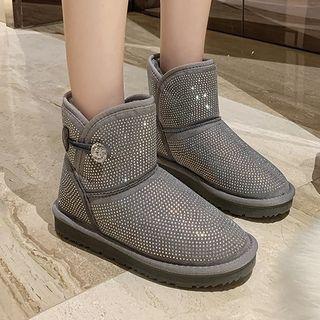 Embellished Fleece-lined Short Snow Boots