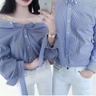 Couple Matching Striped Off-shoulder Blouse / Striped Shirt