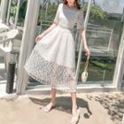 Short-sleeve Midi A-line Lace Dress