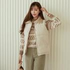 Fleece-collar Snap-button Padded Vest