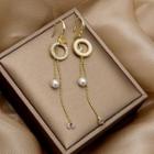 Hoop Rhinestone Faux Pearl Asymmetrical Fringed Earring 1 Pair - E3301 - Gold - One Size