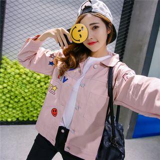 Letter Print Collared Jacket