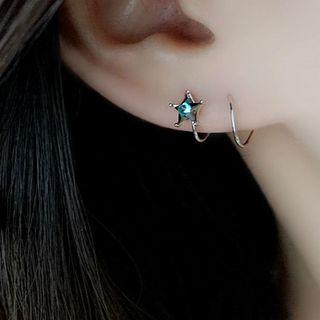 Rhinestone Star Ear Cuff Hoop Earring 1 Pair - Blue - One Size