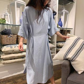 3/4-sleeve Knotted Slit Midi Dress