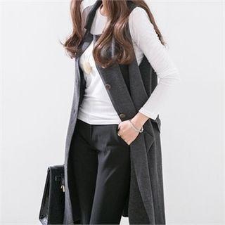Notched-lapel Buttoned Long Knit Vest