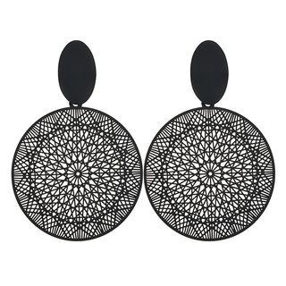 Geometric Alloy Disc Dangle Earring 1 Pair - Black - One Size