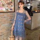 Bronzing Heart 3/4-sleeve Mesh Dress