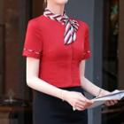 Short-sleeve Tie-neck Blouse / Skirt / Dress Pants / Set