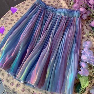 Holographic Elastic-waist Skirt Blue - One Size