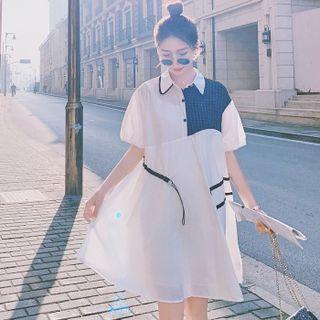 Short Sleeve Color Block Loose-fit Shirtdress