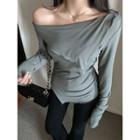 Long-sleeve One-shoulder T-shirt Green - One Size