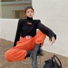 Turtleneck Shoulder Padded Cropped Sweater / High Waist Sweatpants