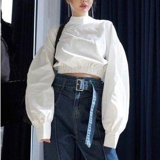 Balloon-sleeve Crop Top White - One Size