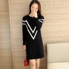 Long-sleeve Contrast Stripe Knit Dress