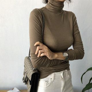 Turtleneck Slim-fit Top Mocha - One Size