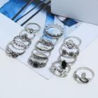 Set Of 14: Retro Alloy Ring (assorted Designs) Set - Silver - One Size