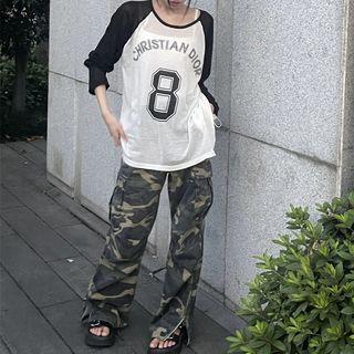 Numbering Raglan Knit Top Black & White - One Size