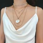 Faux Pearl Pendant Layered Choker Necklace 2462 - Gold - One Size