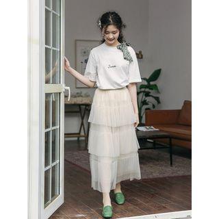 Tiered Midi Skirt Almond - One Size