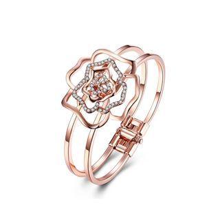 Fashion Elegant Plated Rose Gold Hollow Rose Cubic Zircon Bangle Rose Gold - One Size