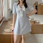 Two-tone Bow Short-sleeve Mini A-line Dress