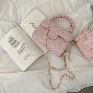 Quilted Shirred Strap Flap Crossbody Bag