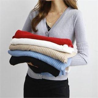 Colored Slim-fit Ribbed Cardigan