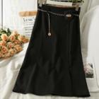 Slited High-waist Midi Skirt Wuth Belt