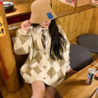 Argyle Cardigan Cardigan - Khaki - One Size