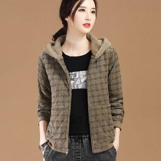 Plaid Corduroy Zipped Jacket