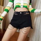 Chain Accent Denim Hot Pants