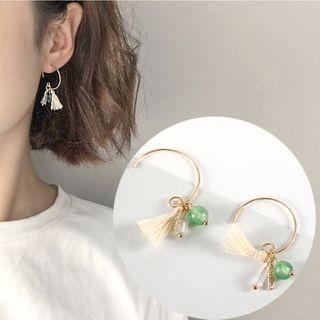 Fringe Hoop Earring 1 Pair - Gold & Green - One Size