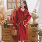 Logo Embroidered Bow Long Hooded Button Coat