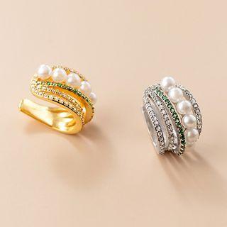 Rhinestone Faux Pearl Layered Ear Cuff