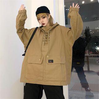 Lace-up Front Hooded Sweatshirt