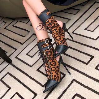 Stiletto Heel Leopard High Top Sandals