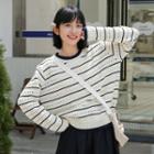Striped Pointelle Knit Sweater Stripes - Blue & White - One Size