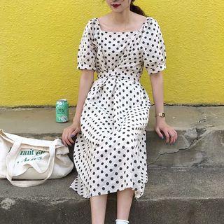 Dot Square-neck A-line Dress