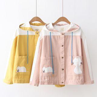 Cat Print Hooded Single-breasted Jacket
