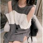 Cold-shoulder Paneled Sweater Gray & White - One Size