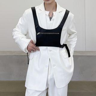 Set: Two Button Plain Blazer + Faux Leather Harness