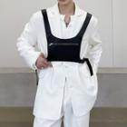 Set: Two Button Plain Blazer + Faux Leather Harness