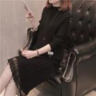 Lace Hem Mock Neck A-line Midi Knit Dress