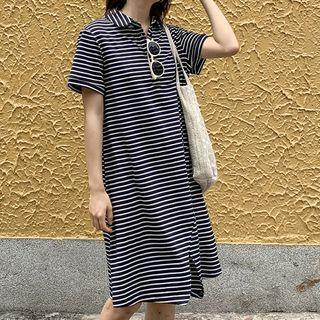 Short-sleeve Striped Midi Polo Dress