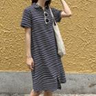 Short-sleeve Striped Midi Polo Dress