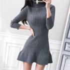 Turtle-neck Ruffle-hem Mini Sweater Dress