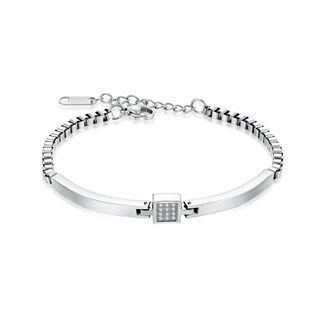 Simple Personality Geometric Square 316l Stainless Steel Bracelet With Cubic Zirconia Silver - One Size