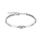 Simple Personality Geometric Square 316l Stainless Steel Bracelet With Cubic Zirconia Silver - One Size